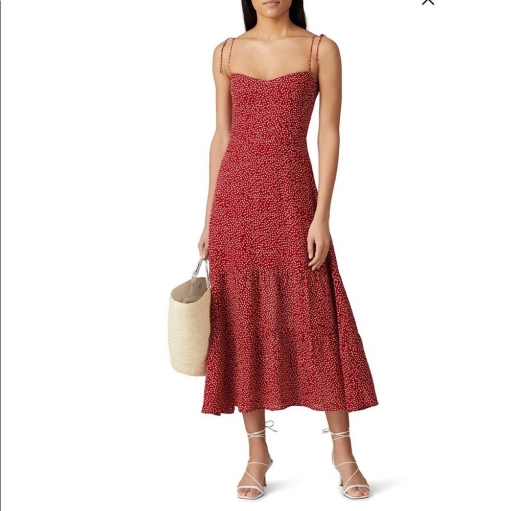Reformation Dakota Emmie red white flowers floral midi dress - repaired